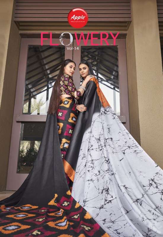 apple flowery vol 14 japan crape printed fancy sarees 
