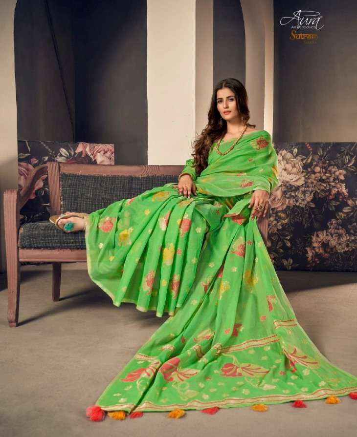Aura sutram gaurika soft cotton fancy sarees collection