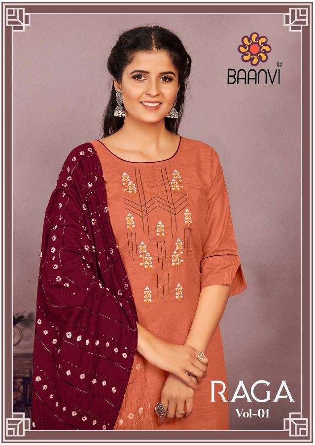 baanvi raga cotton readymade kurti with pant & dupatta collection in surat