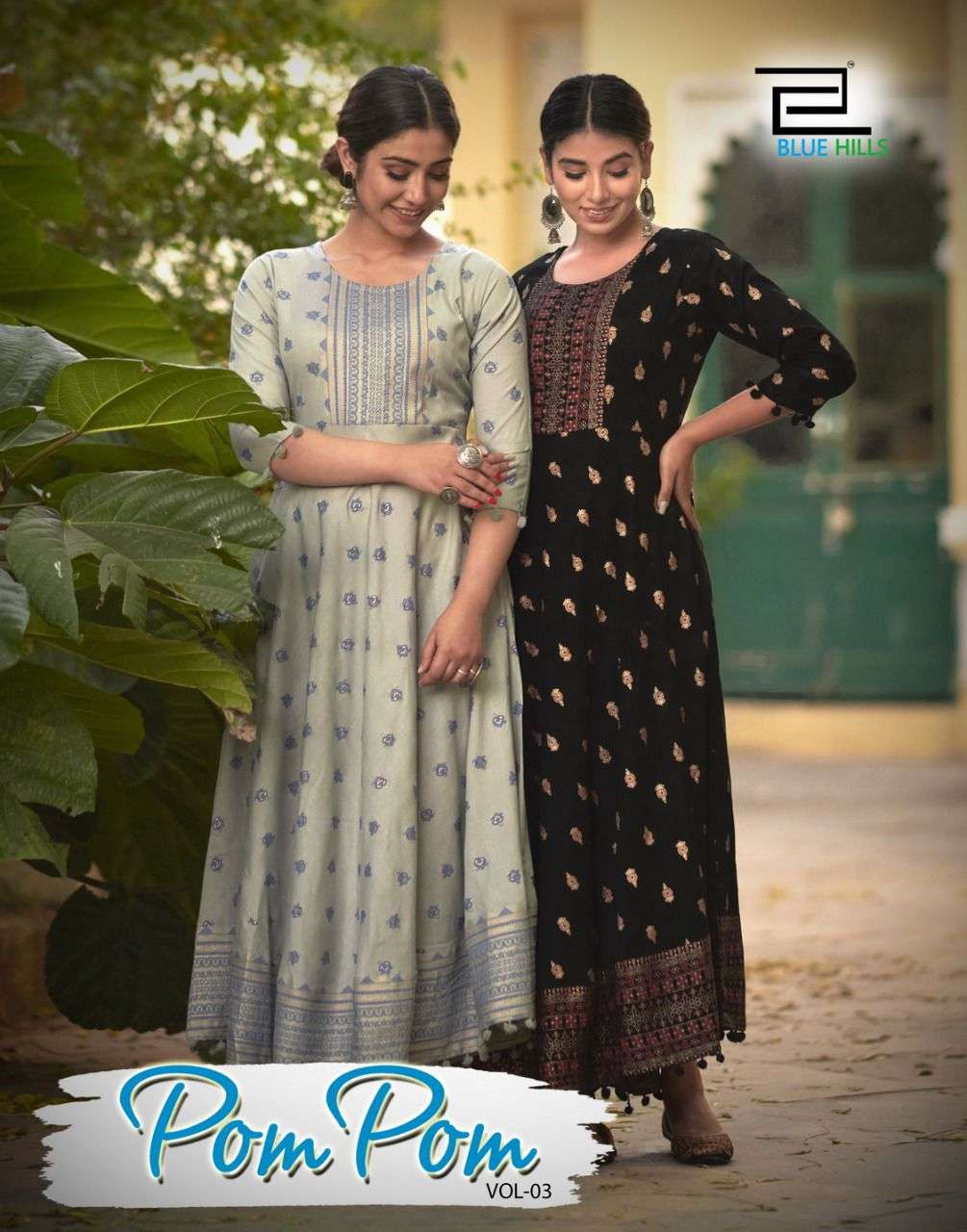 blue hills pom pom vol 3 anarkali designer kurti wholesaler 