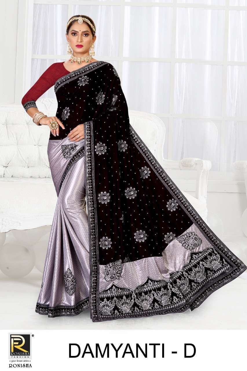 Damyanti by Ranjna saree imported lycra+velvet fancy work heavy diamond super hit collecton