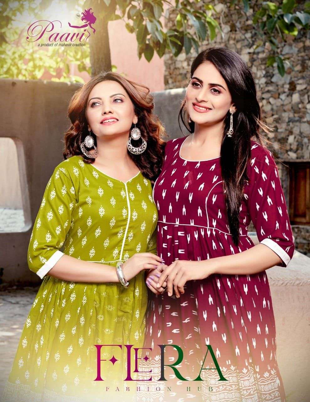 FLERA BY PAAVI HEAVY RAYON WHITE PRINT Long Ghera Top common white print KURTI CATALOG WHOLESALER BEST RATE