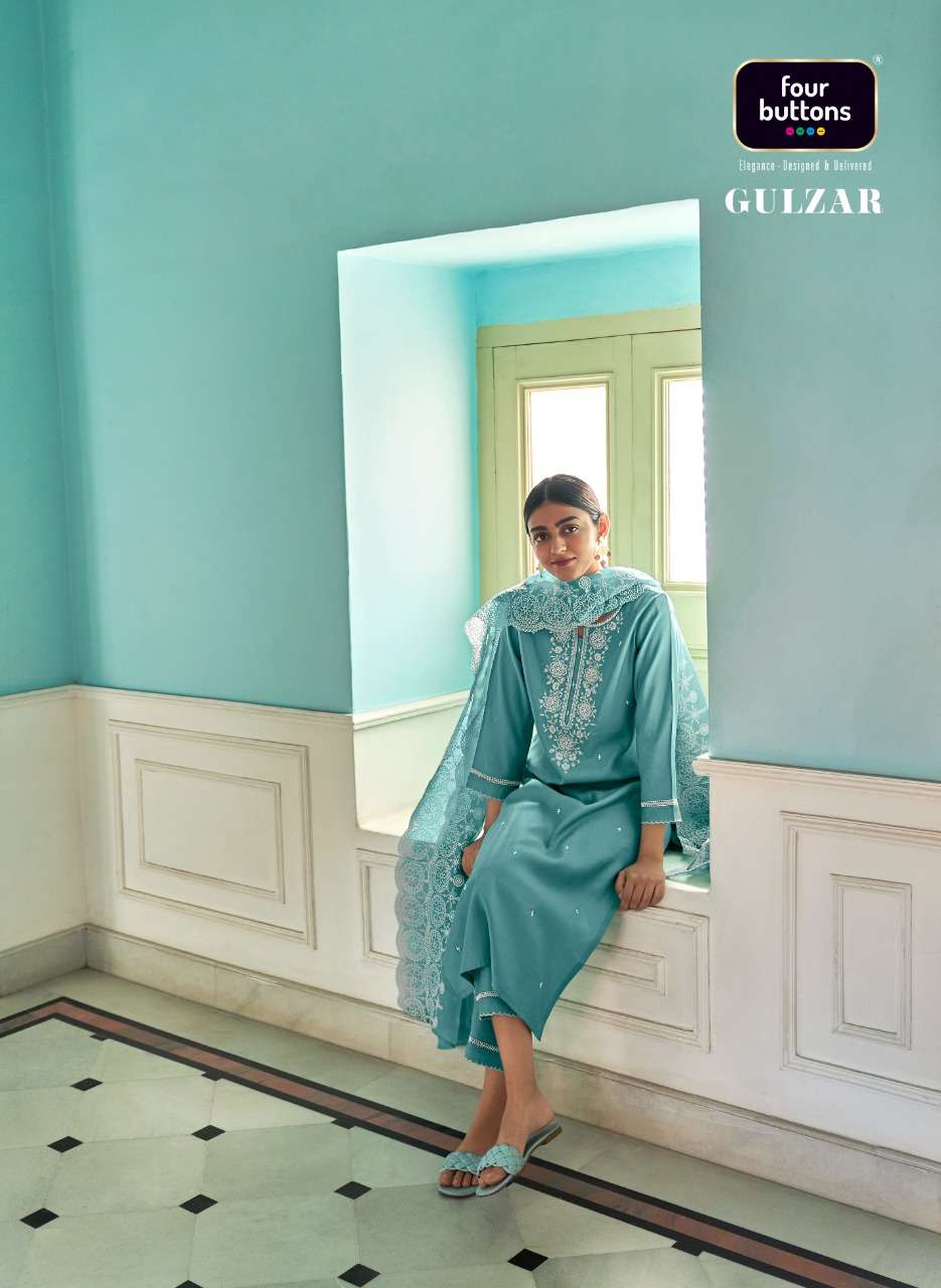 Four buttons gulzar heavy lakhnavi fancy kurti with bottom & dupatta