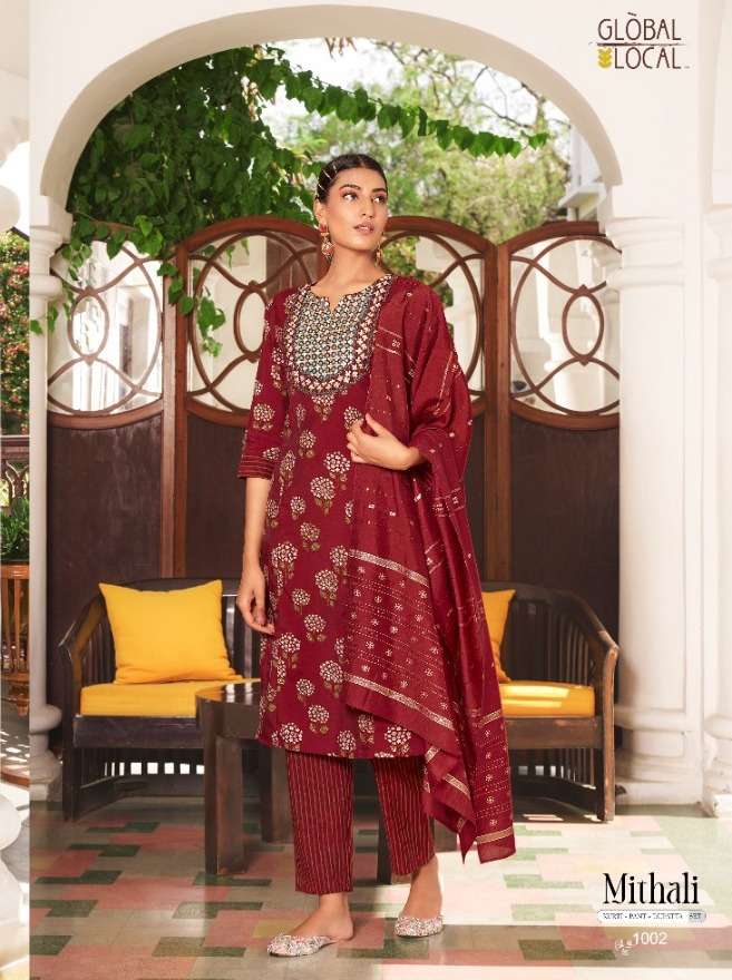 global local mithali kurtis with bottoms and dupatta 3 piece readymade set 