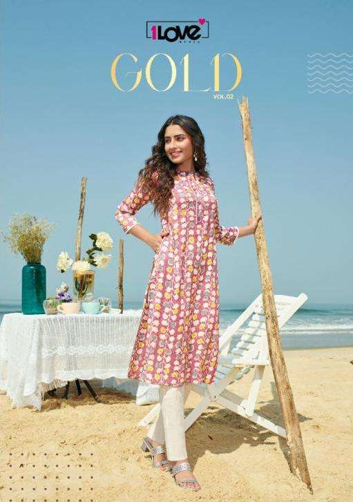 gold vol 2 by 1love rayon formal summer wear kurti catalogue by s4u