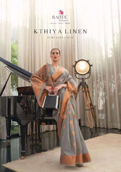 kthiya linen by rajtex 244001-244006 series weaving linen fancy sarees