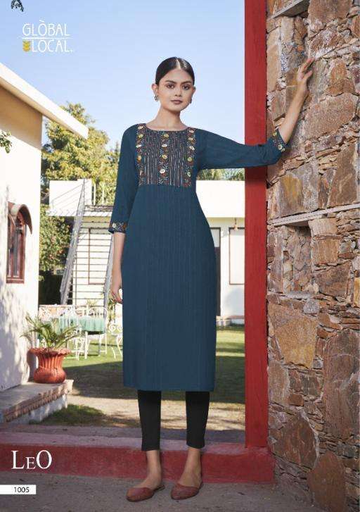 leo by global local rayon work fancy kurtis