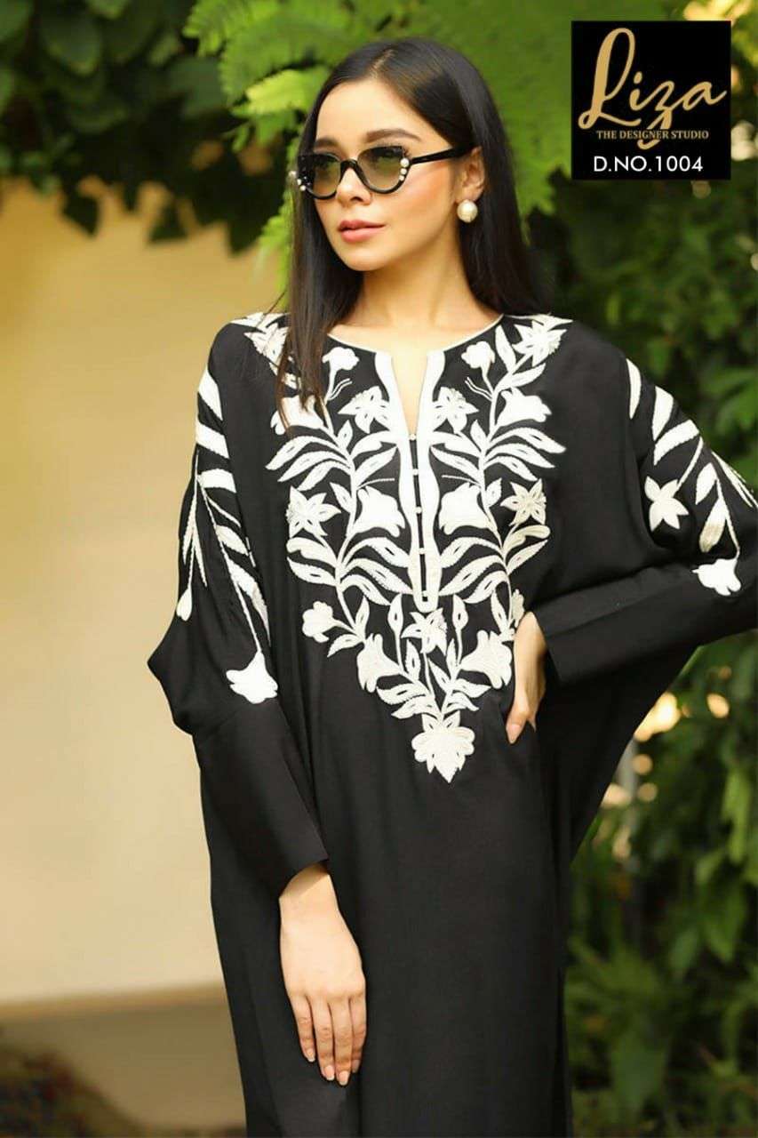 liza the designer studio present d no 1004 georgette black & white pakistani kurti with pant