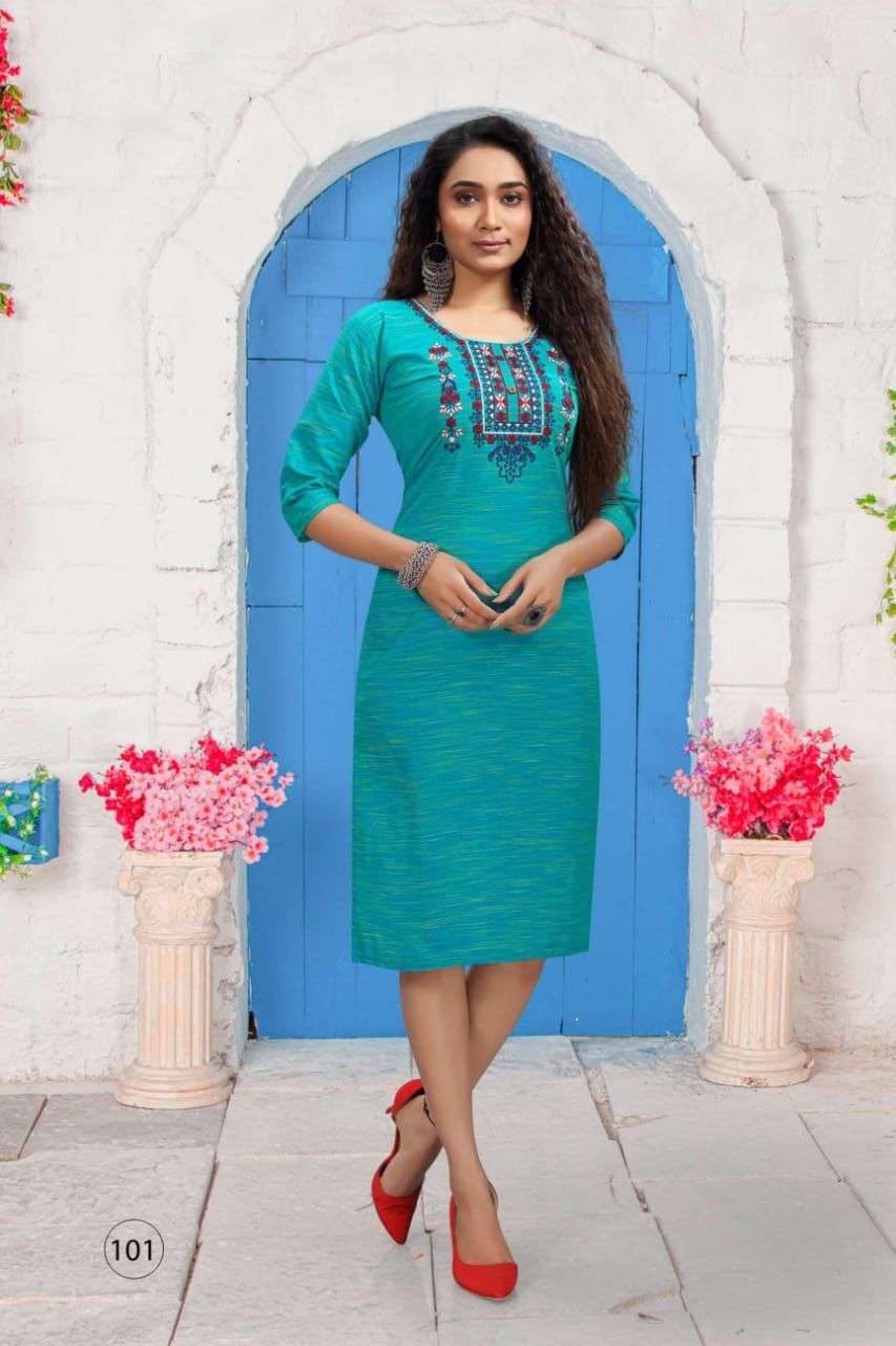 LOVE HEAVY CROSSING COTTON EMBROIDERY WORK KURTI CATALOG WHOLESALER BEST RATE