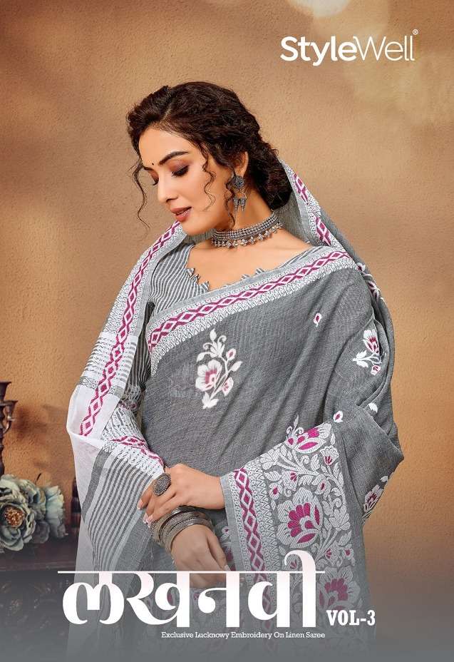 lucknowi vol 3 by stylewell linen embroidery fancy sarees