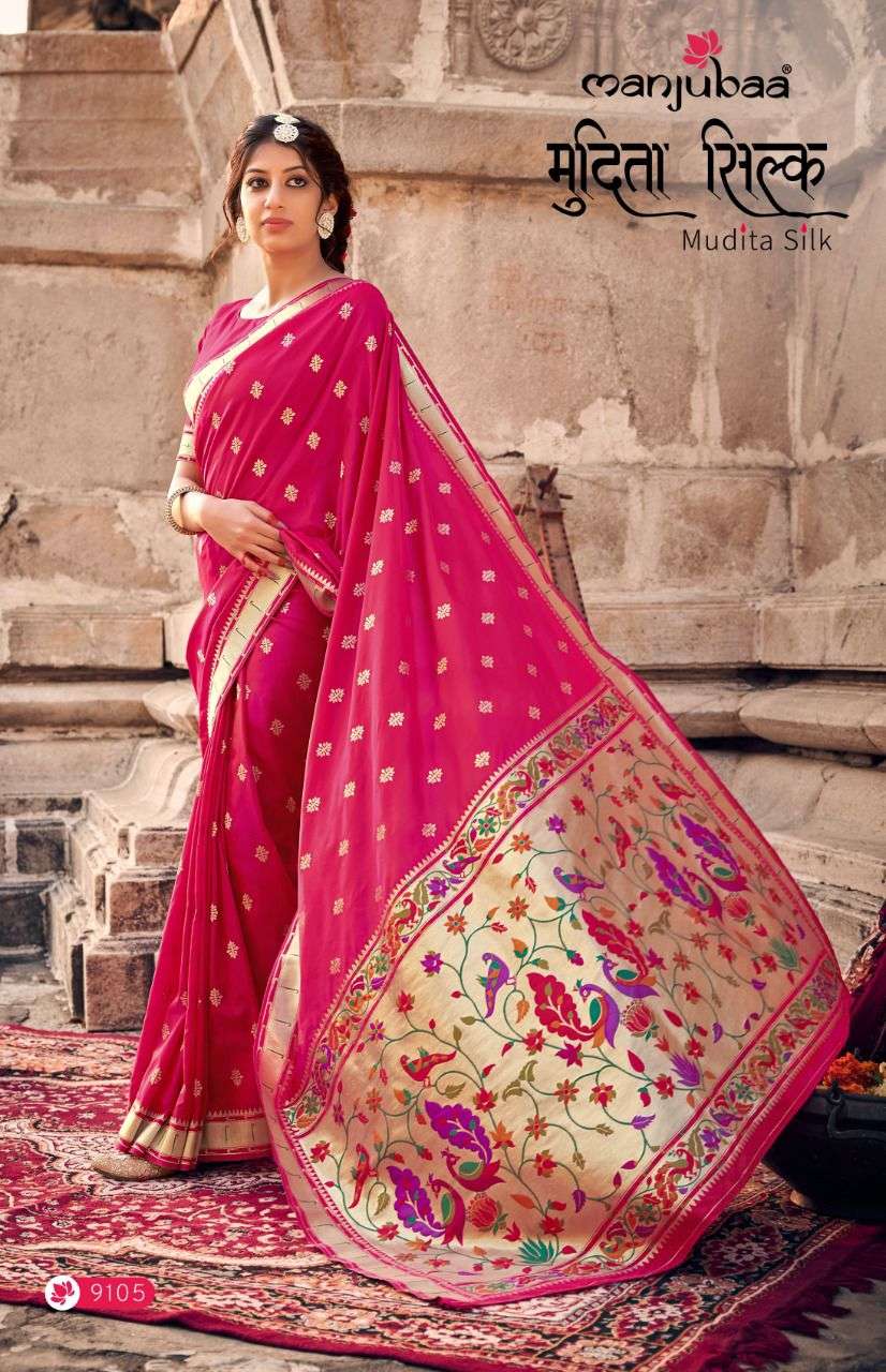mudita silk by manjubaa 9101-9108 series banarasi silk fancy saree