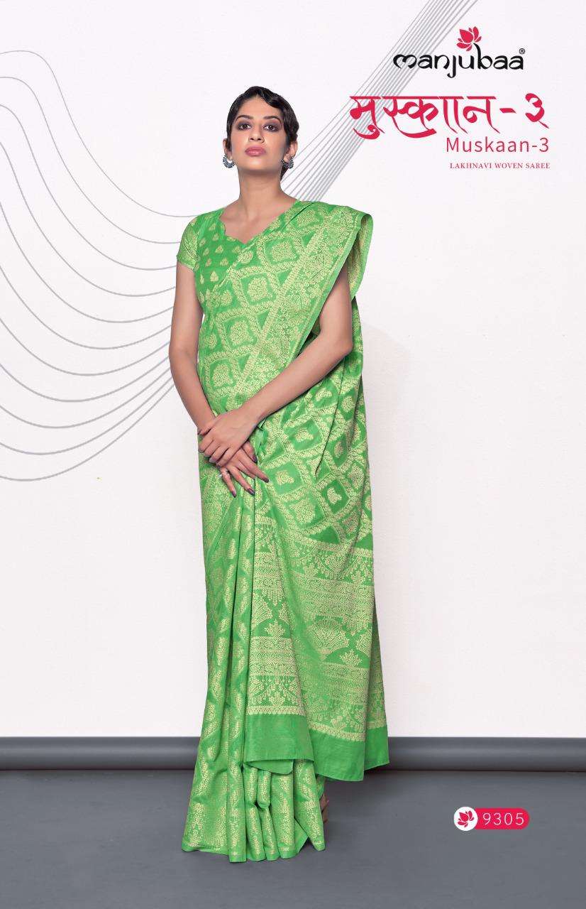 muskaan silk vol 3 by manjubaa 9301-9306 series lucknowi cotton fancy saree