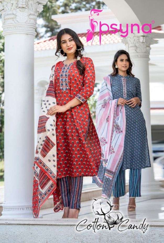 Psyna cotton candy printed kurti with bottom & dupatta