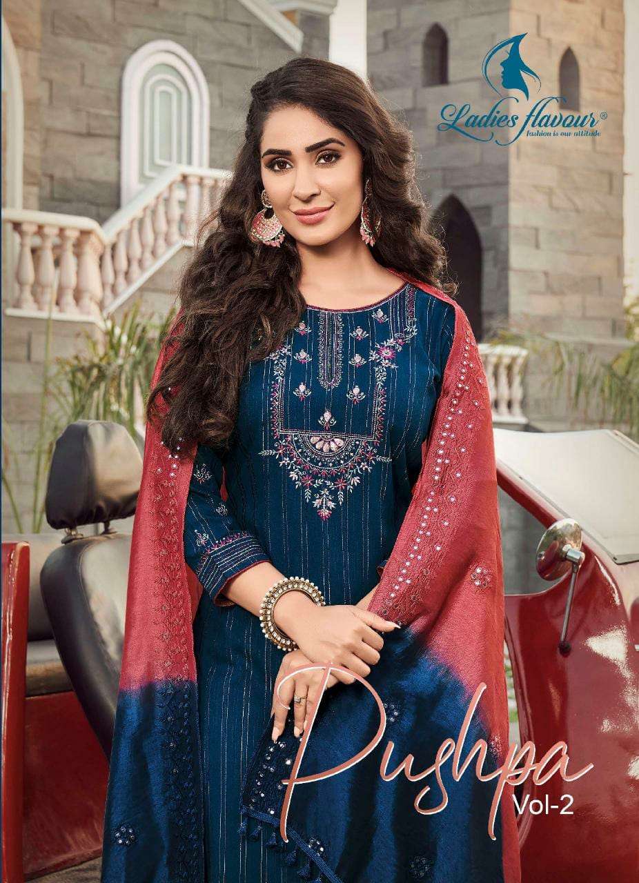 pushpa vol 2 by ladies flavour rayon viscose readymade 3 piece collection