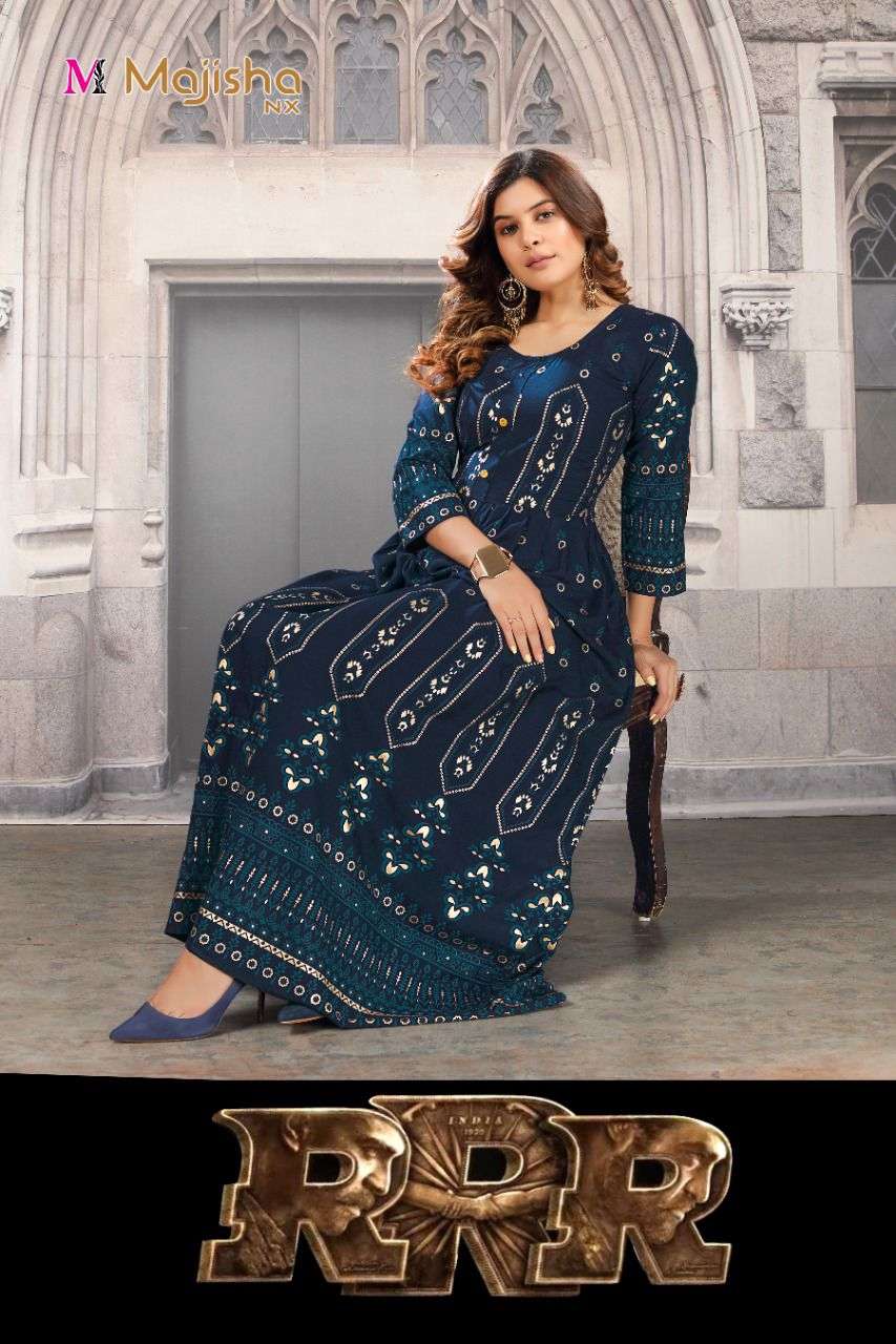 r r r vol 1 by majisha nx rayon long casual gown collection 