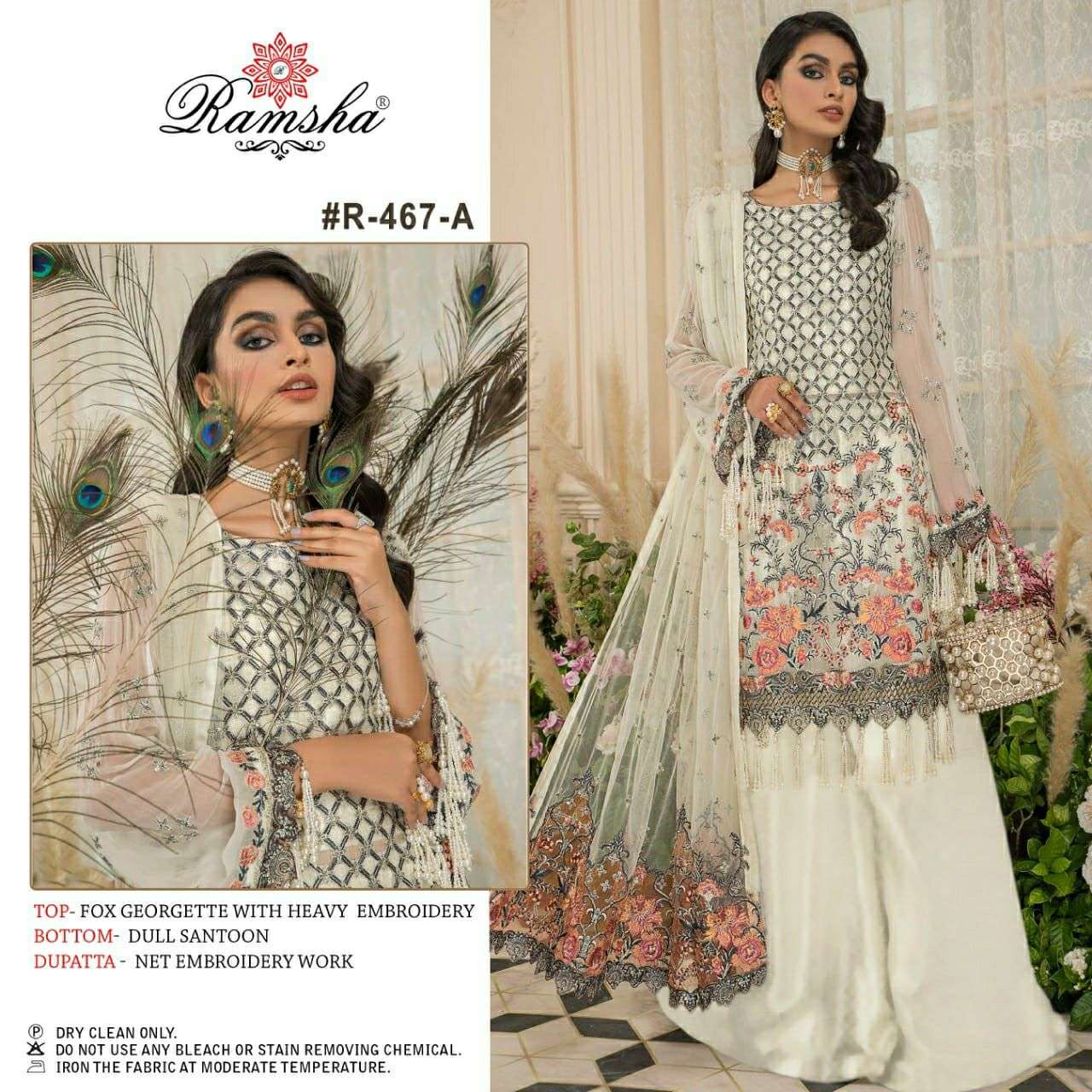 ramsha r - 467 nx georgette heavy embroidery pakistani suits wholesaler