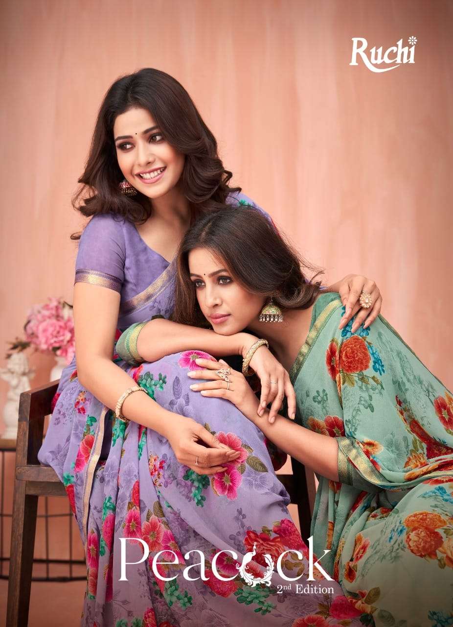 ruchi peacock vol 2 georgette printed fancy sarees