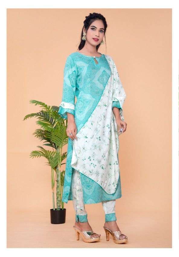 ruhi by poonam rayon full stitch top with pant & dupatta