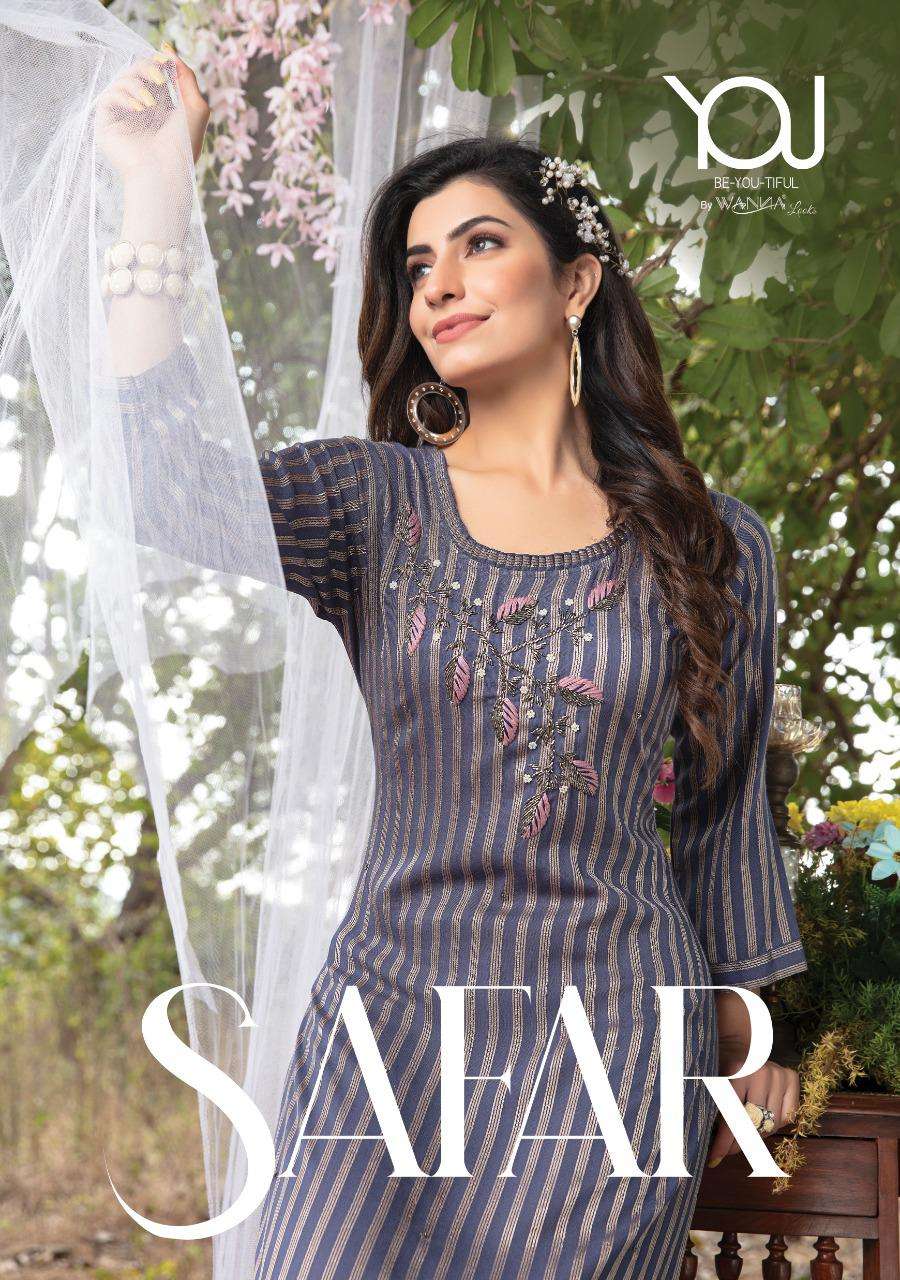 Safar BY WANNA Fancy fabrics with Pure Hand work embroidery Bottom : Heavy Lycra with fancy patterns PANT KURTI CATALOG WHOLESALER BEST RATE