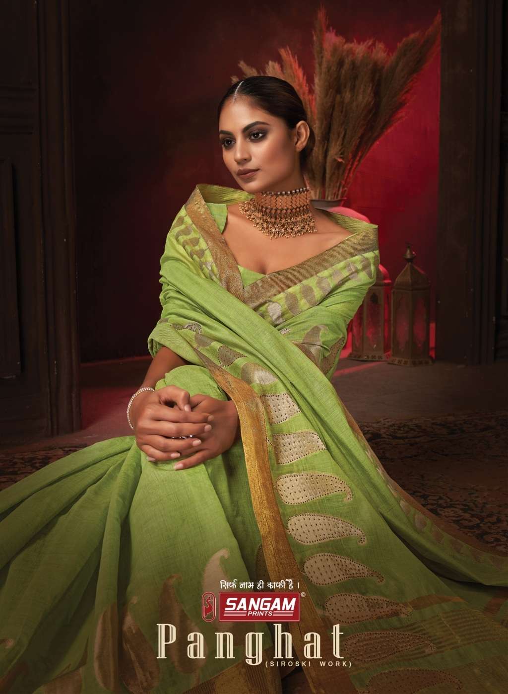 sangam prints panghat cotton siroski work saris wholesaler
