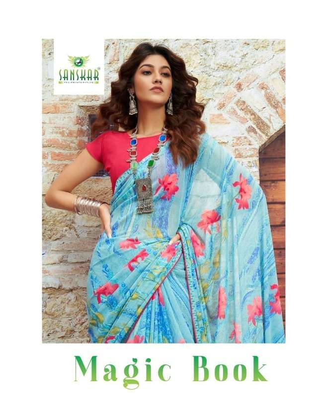 Sanskar megic book fancy georgette sarees at krishna creation