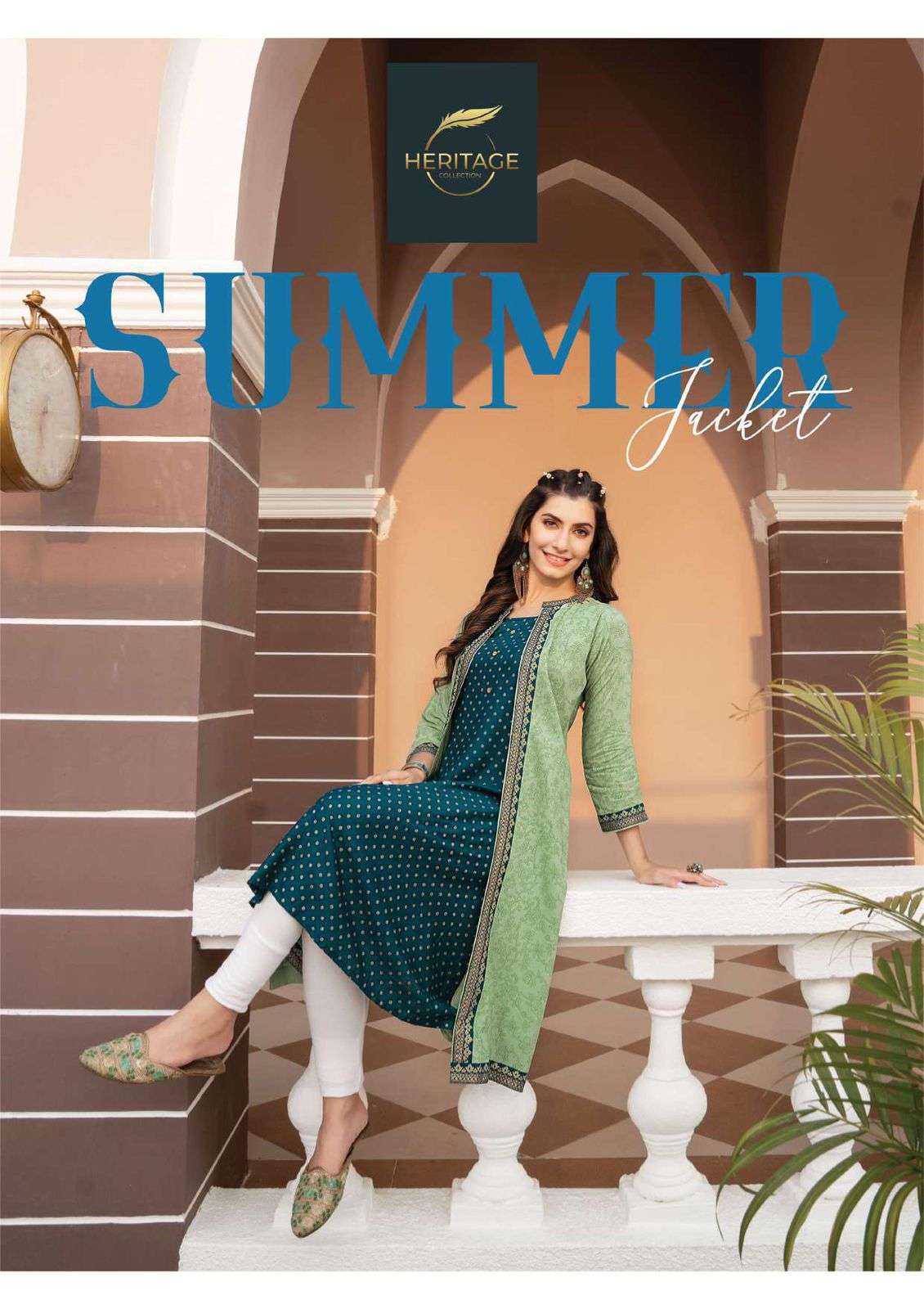 SUMMER JACKET BY HEARITAGE HEAVY RAYON & RAYON SLUB DESIGNER PRINTED FLARED KURTI WITH JACKET PATTERN & HANDWORK KURTI CATALOG WHOLESALER BEST RATE