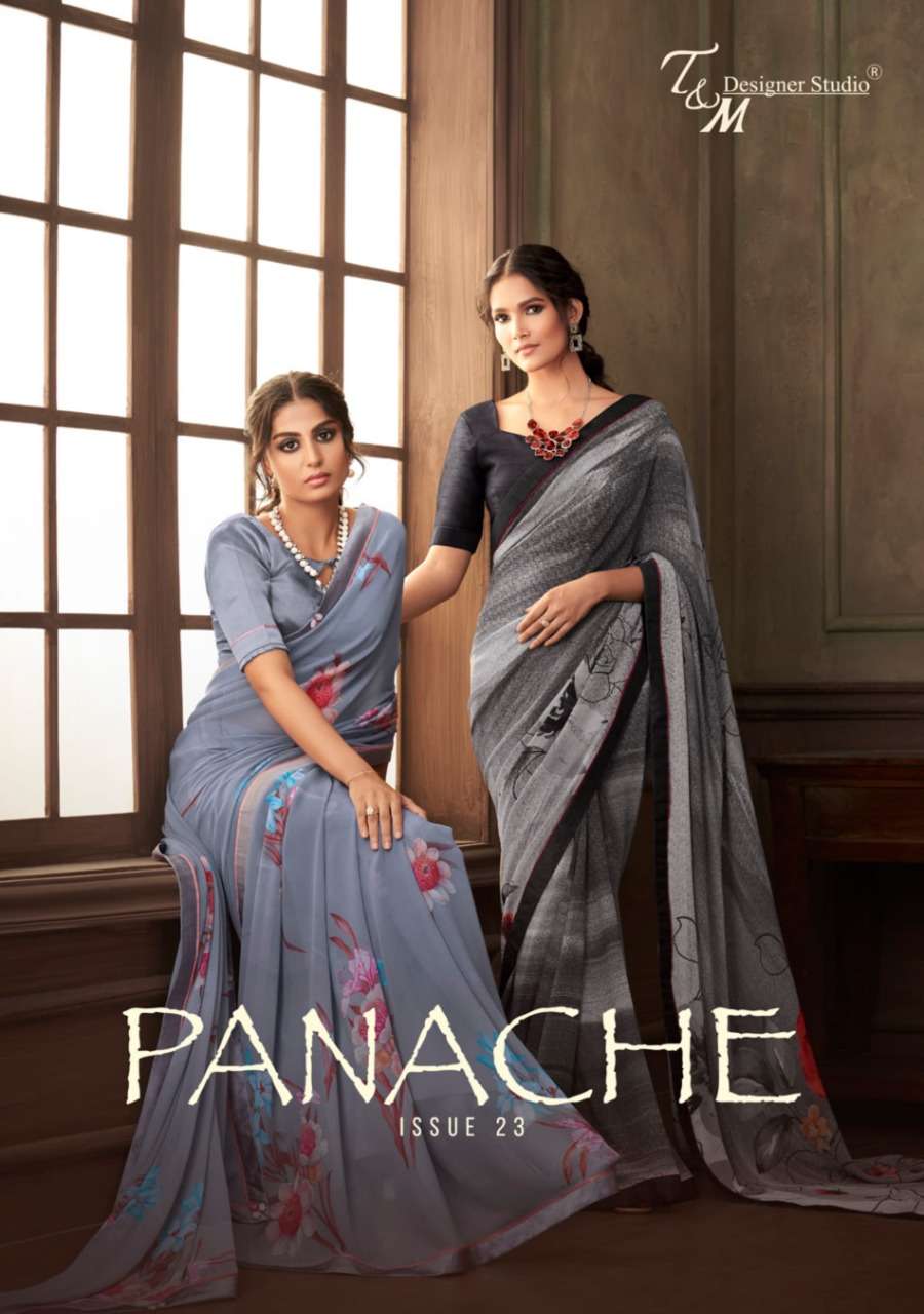 t & m designer panche 23 georgette fancy elegant ethnic wear saris designs collection 