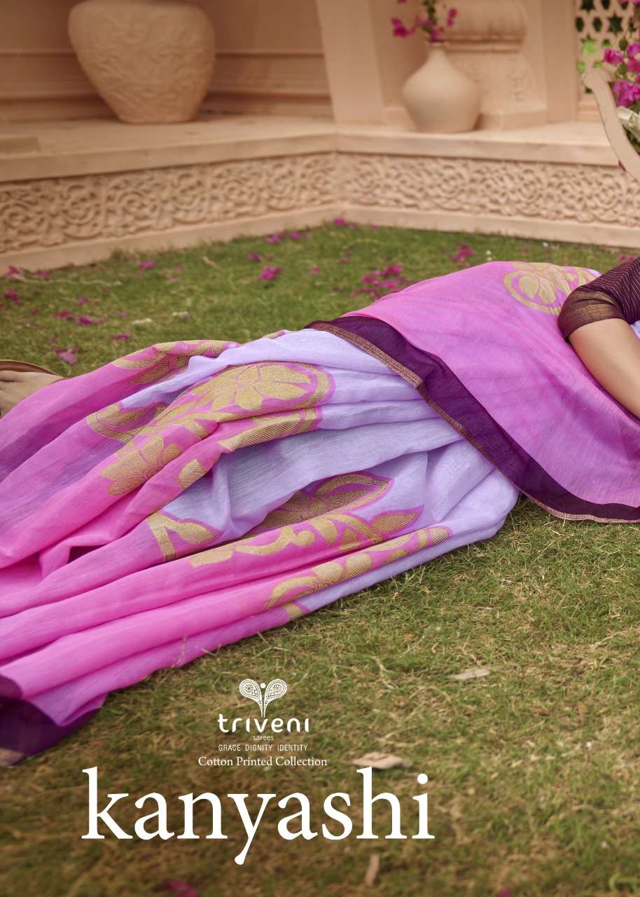 Triveni kanyashi cotton printed sarees supplier at krishna creation surat