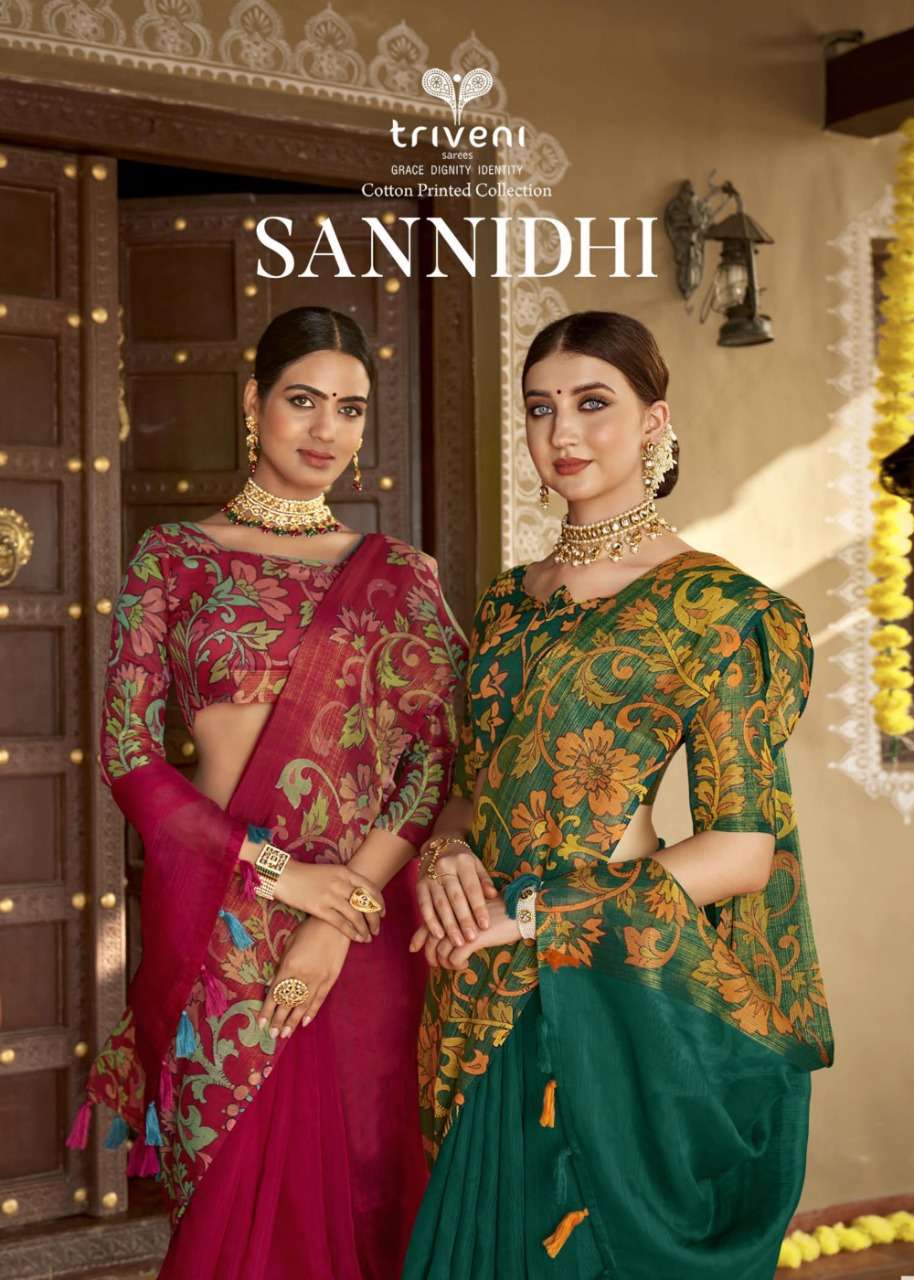 Triveni sannidhi cotton printed sarees supplier at krishna creation surat