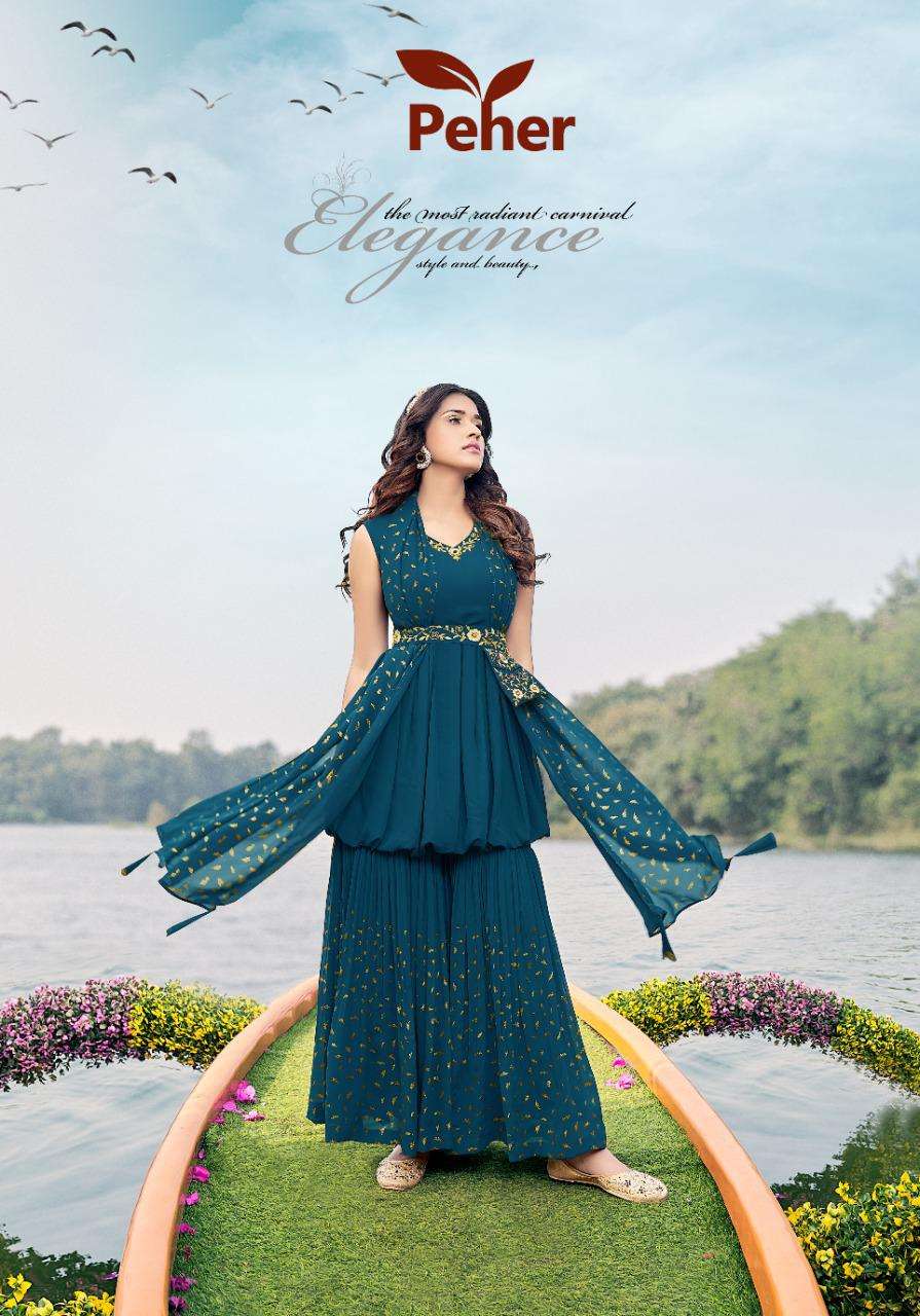 vivils silk mills kitty party vol 1 peplum with skirt and dupatta set 