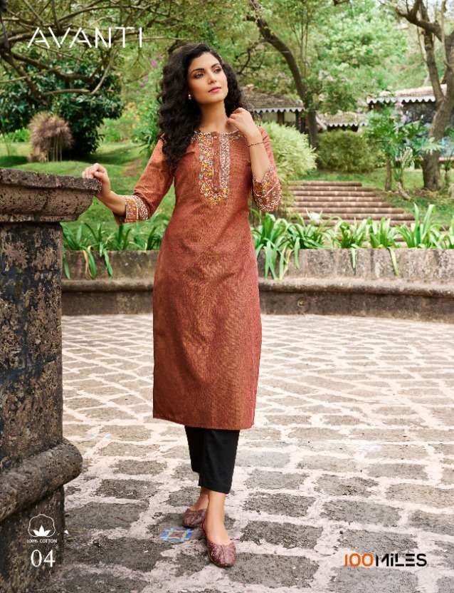 100 miles avanti cotton work fancy kurtis