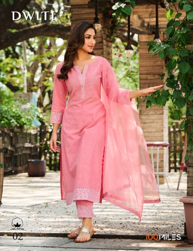 100 miles dwiti kurti with pant and dupatta 3psc readymade 