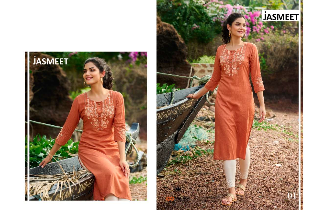 100 miles jasmeet linen cotton kurti set 