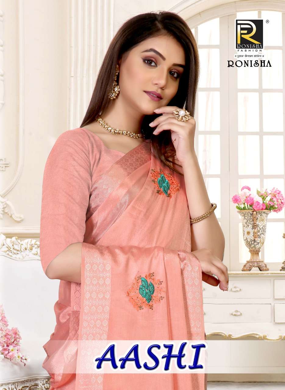 Aashi  by Ranjna saree chinon patta fancy thread worked siroski diamond party wear saree collction