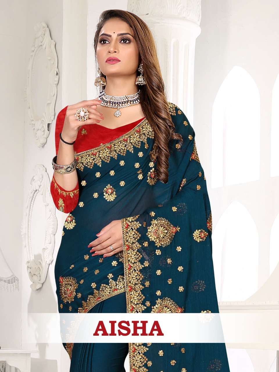 AISHA BY RANJNA SAREES AISHA EMBROIDERY WORK HEAVY DIAMOND SAREES COLLECTION