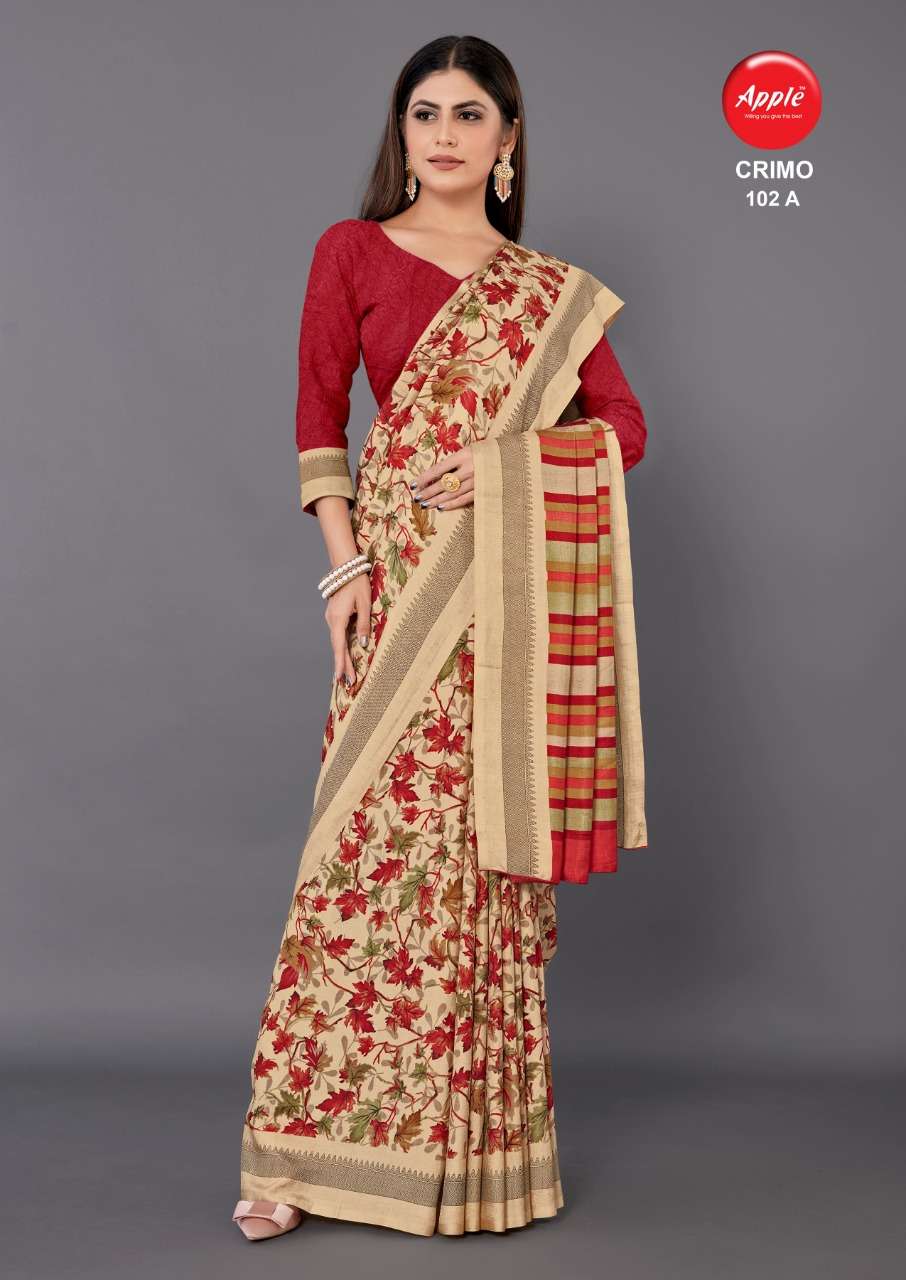 apple crimo 101-102 design cracle print unform sarees 