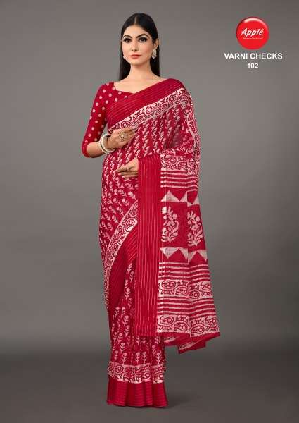 apple varni checks simple look fancy sarees 