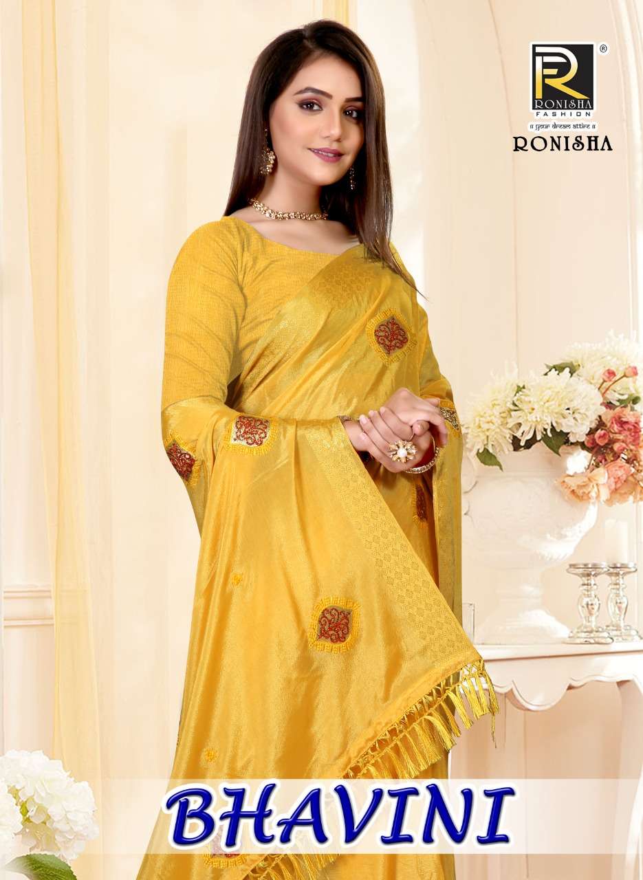 Bhavini by Ranjna sarees chinon patta fancy thread worked siroski diamond party wear saree collction 