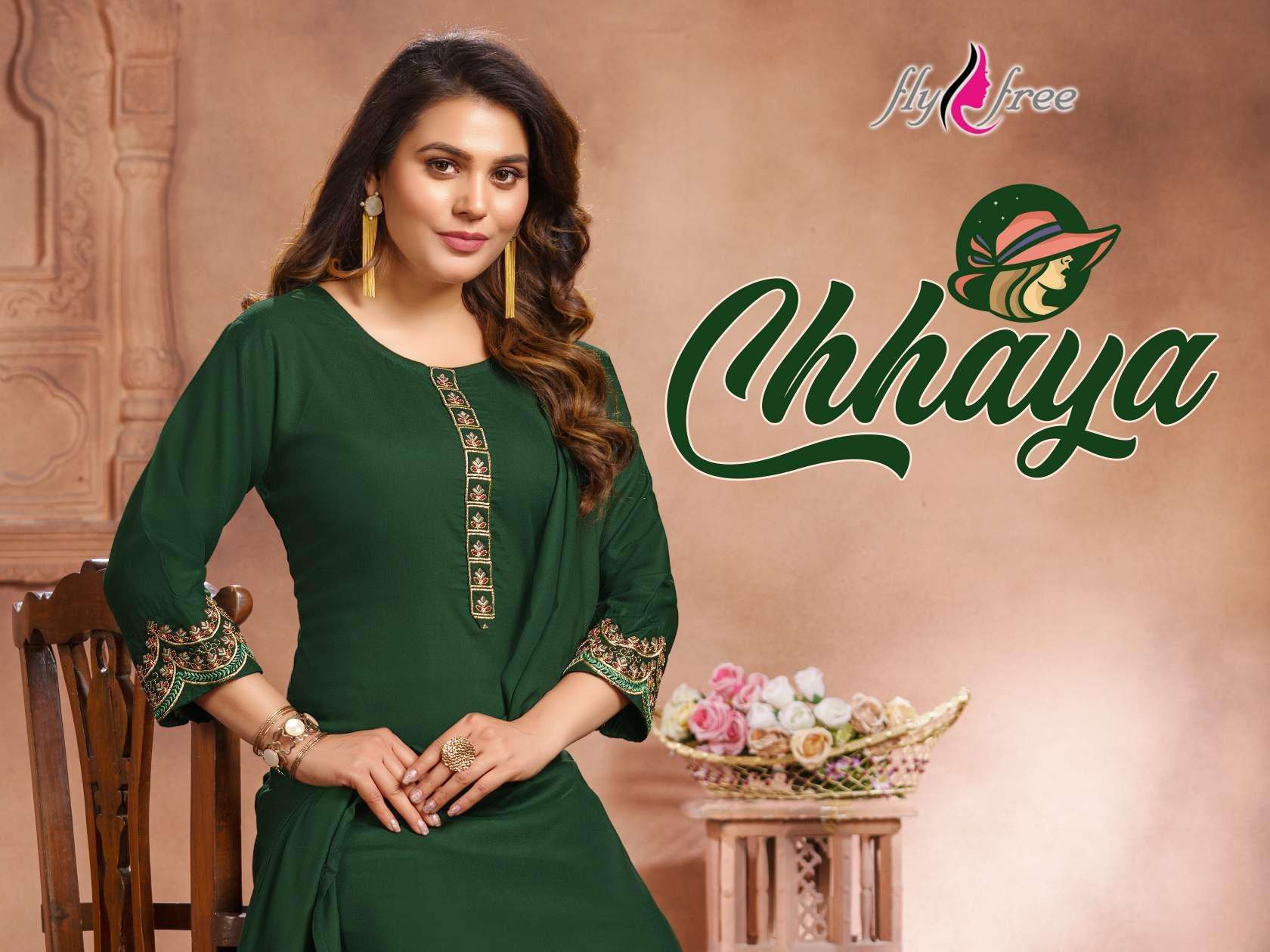FLY FREE CHHAYA HEAVY RAYON 14KG OP PANT AND DUPATTA 2 SIDE BORDER WORK READYMADE SUIT CATALOG WHOLESALER BEST RATE