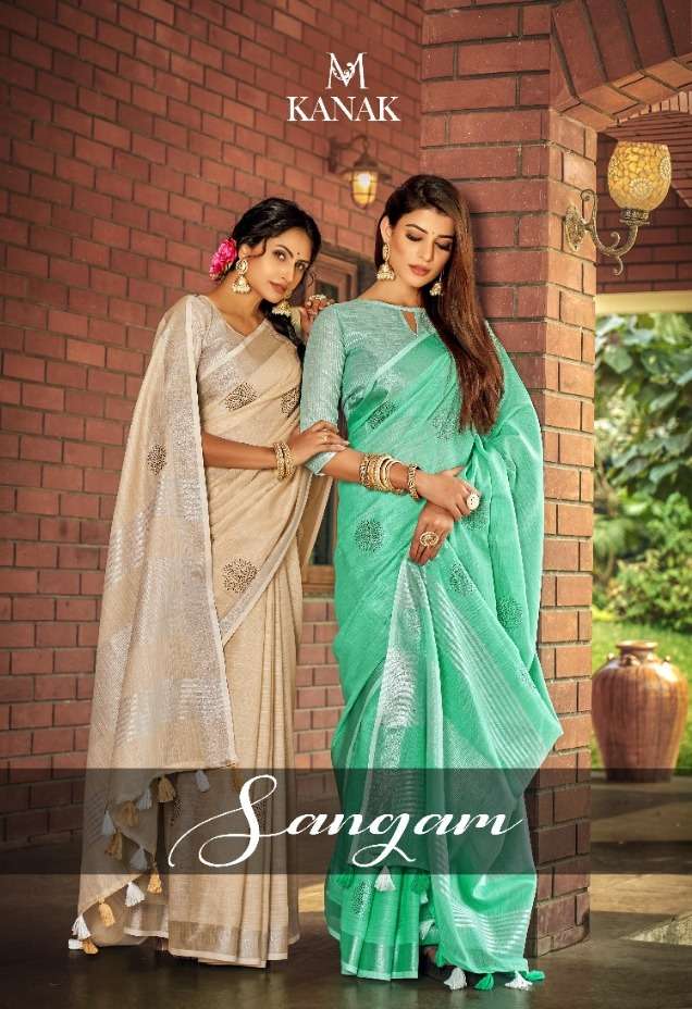 Kanak sarees present sangam linen cotton fancy sarees at krishna creation surat