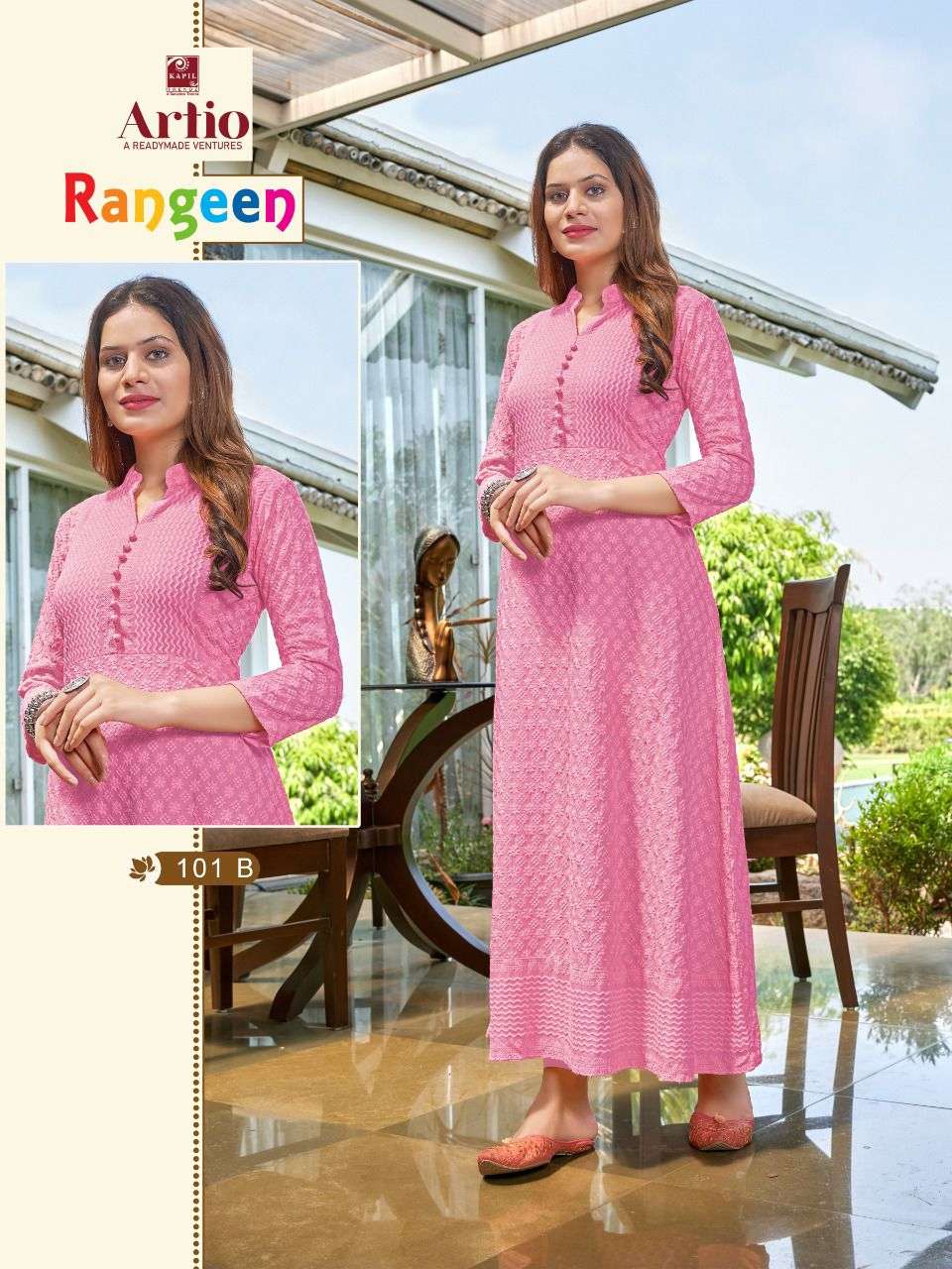 kapil trendz rangeen rayon fancy long kurti 