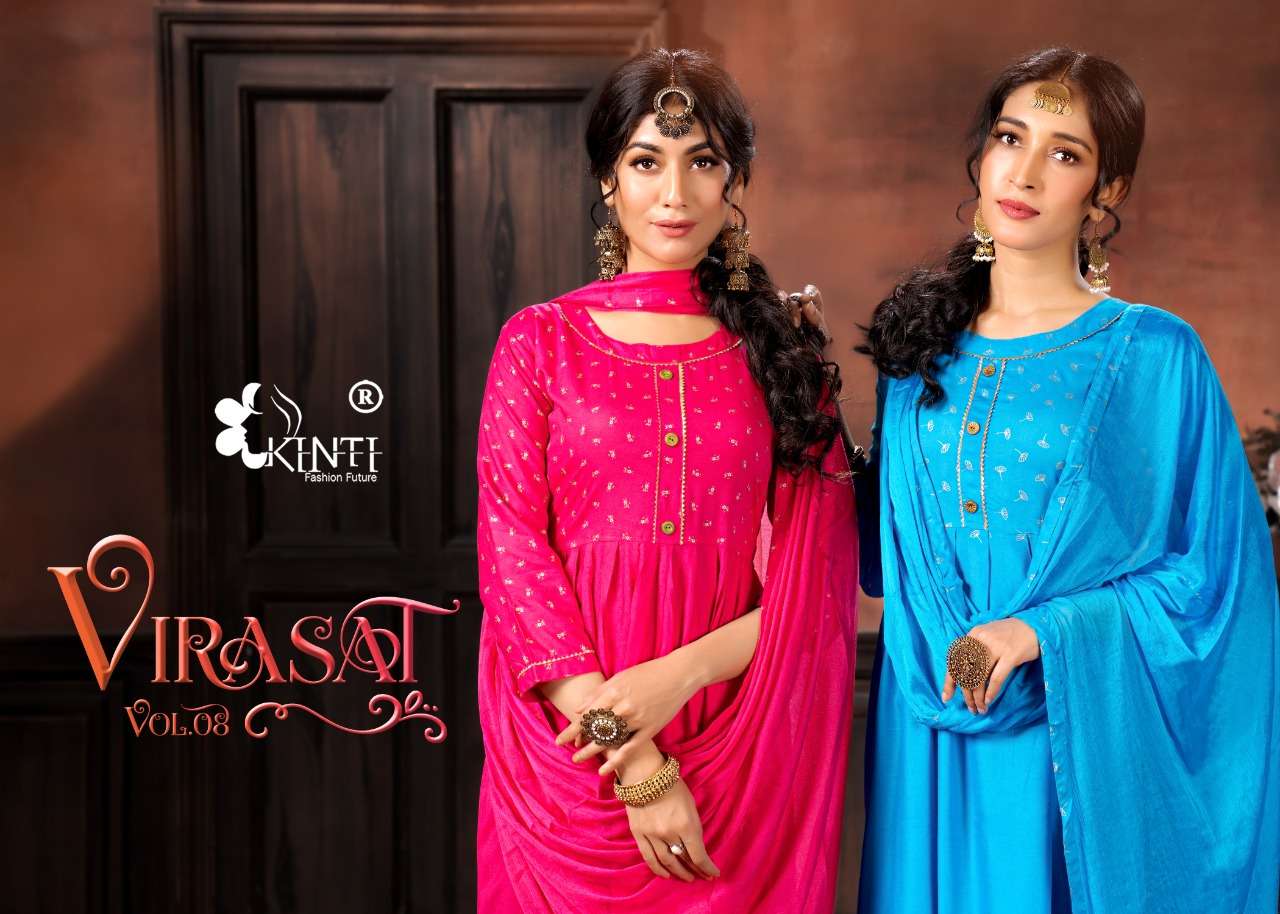 kinti virasat heavy rayon foil print kurti with dupatta