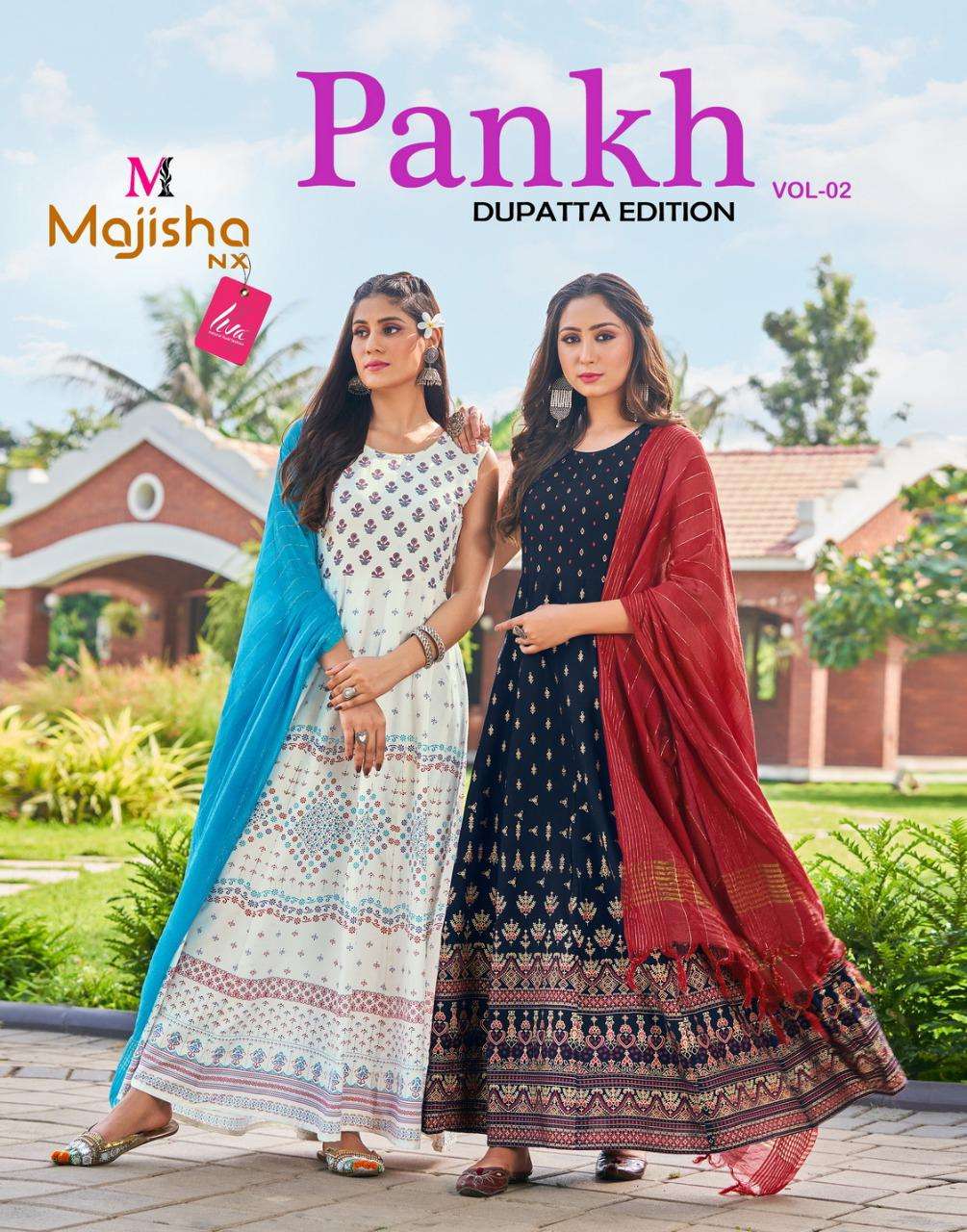 majisha nx pankh vol 2 rayon long gown with dupatta concept