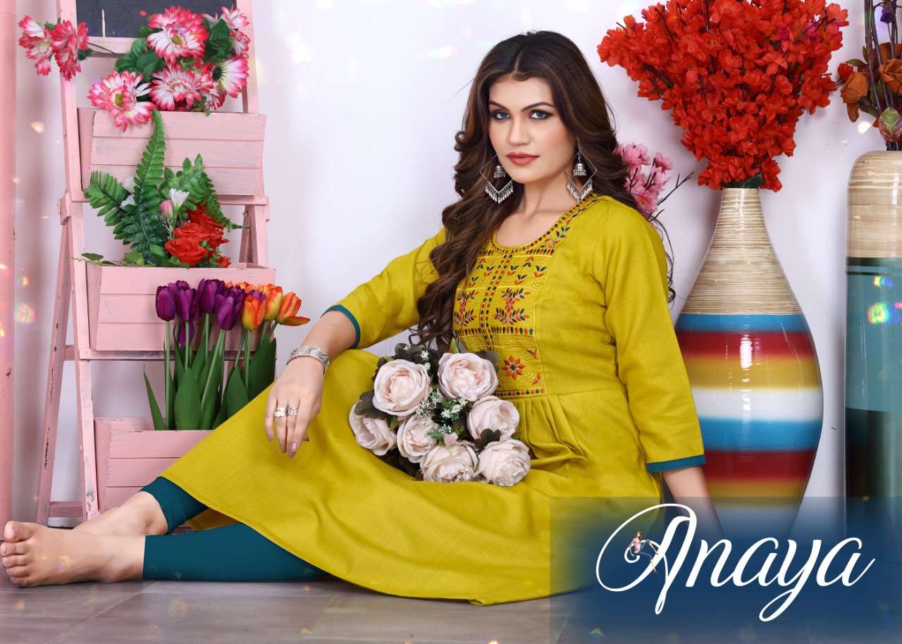 MAYRA ANAYA HEAVY COTTON SLUB WITH EMBROYDREY CONCEPT KURTI CATALOG WHOLESALER BEST RATE