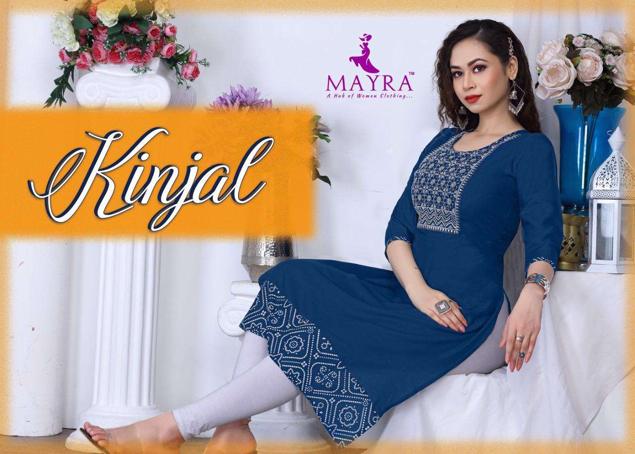 MAYRA KINJAL HEAVY Reyon plain 14kg  with sequence Embroydrey and stiching pattern KURTI CATALOG WHOLESALER BEST RATE