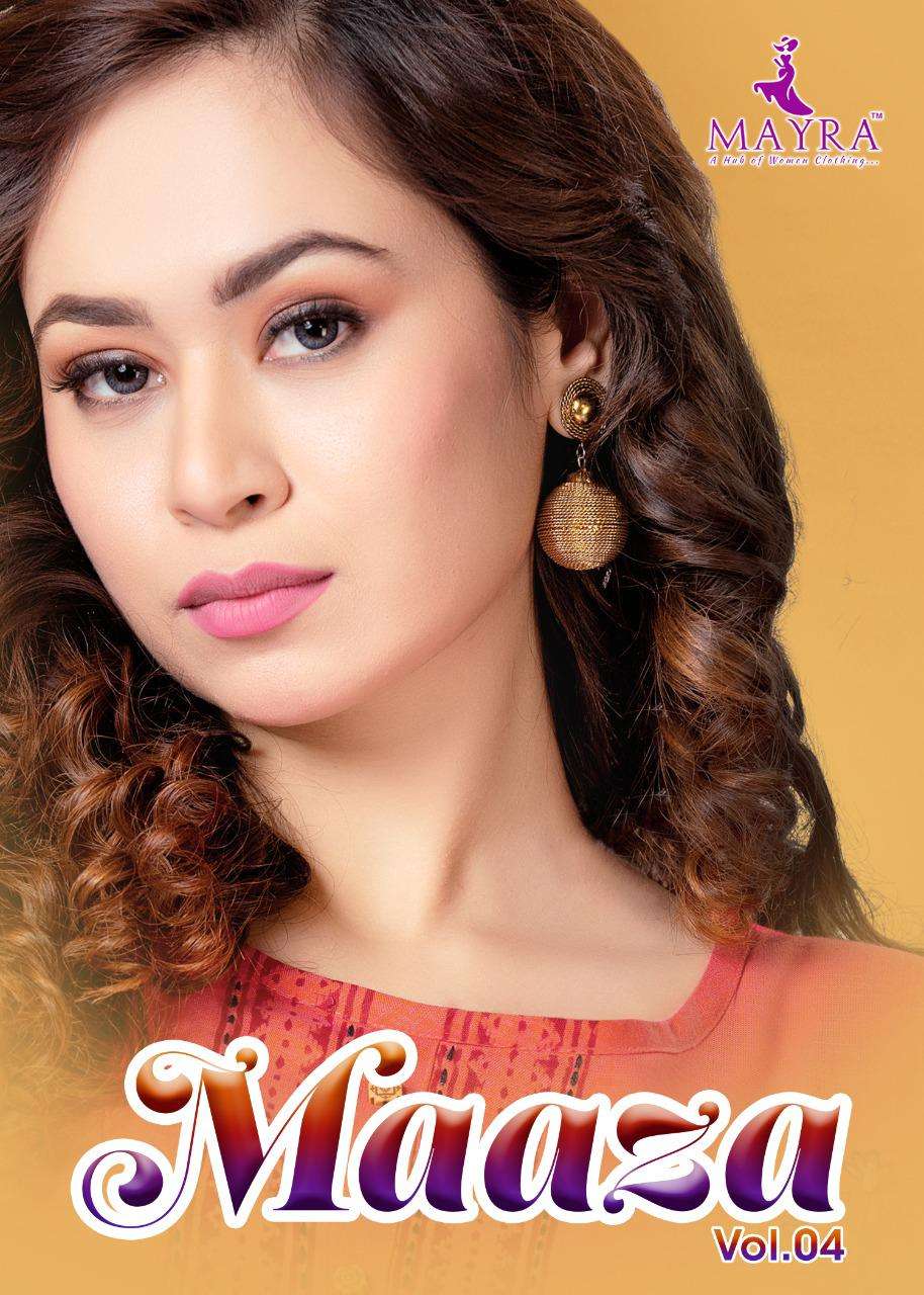 MAYRA MAAZA Vol-4 HEAVY REYON 2 TON WITH Hand work and block and screen work CONCEPT KURTI CATALOG WHOLESALER BEST RATE