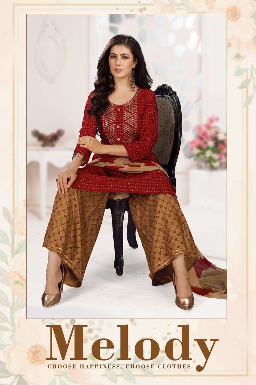 NEW MELODY VOL.1 HEAVY RAYON READYMADE SUIT CATALOG WHOLESALER BEST RATE