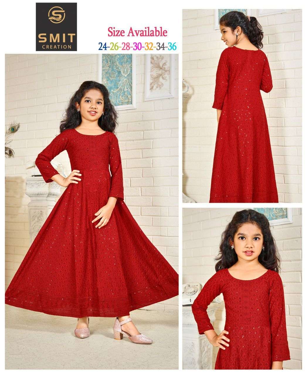 Poonam  designer kids chikan gown collection