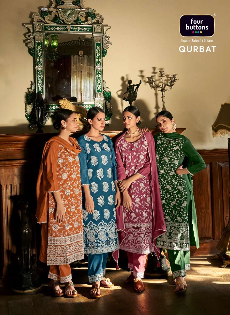qurbat by four buttons silk lakhnavi work readymade salwar kameez