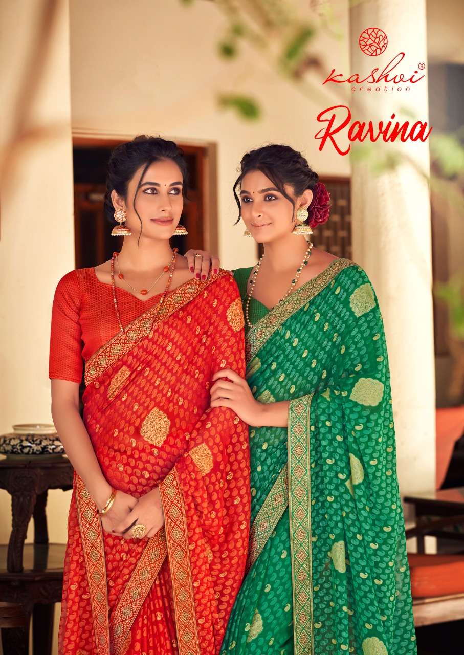 ravina by kashvi creation chiffon brasso designer sarees